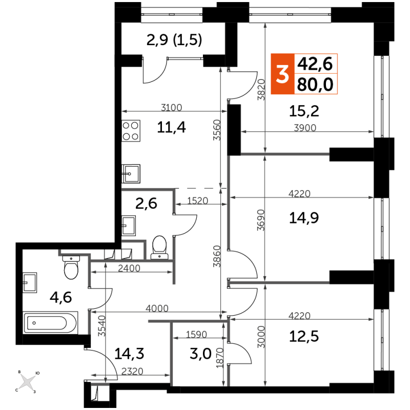 Продажа 3-комн квартиры в новостройке Москва г., Шеногина ул.,  к. 3