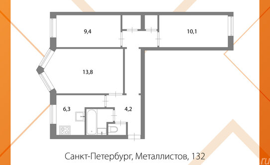 Продажа 3-комн квартиры на вторичном рынке Металлистов пр-кт,  д. 132